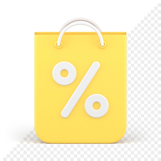 Bolsa de compras de papel amarillo marketing paquete minorista porcentaje de venta descuento oferta especial icono 3d