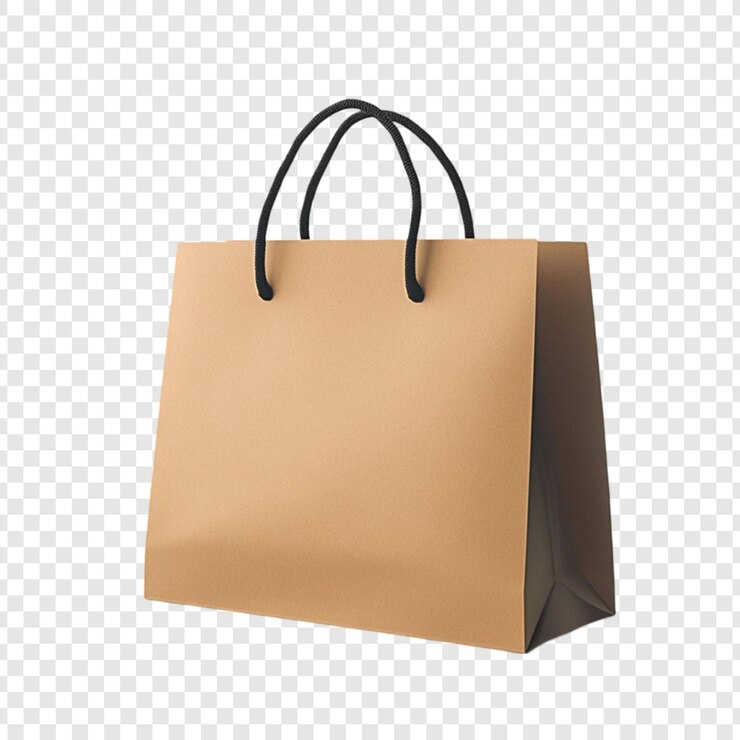 PSD bolsa de compras de papel marrón claro con mangos de cuerda negra modelo de diseño para la marca