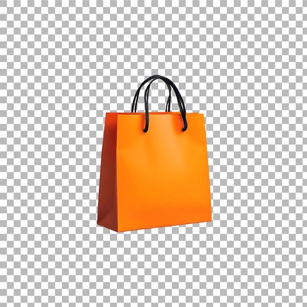 Bolsa de compras de papel naranja aislada sobre un fondo transparente