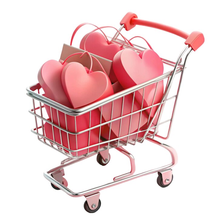 PSD bolsa de compras de papel rosa con corazones rojos en shoppin