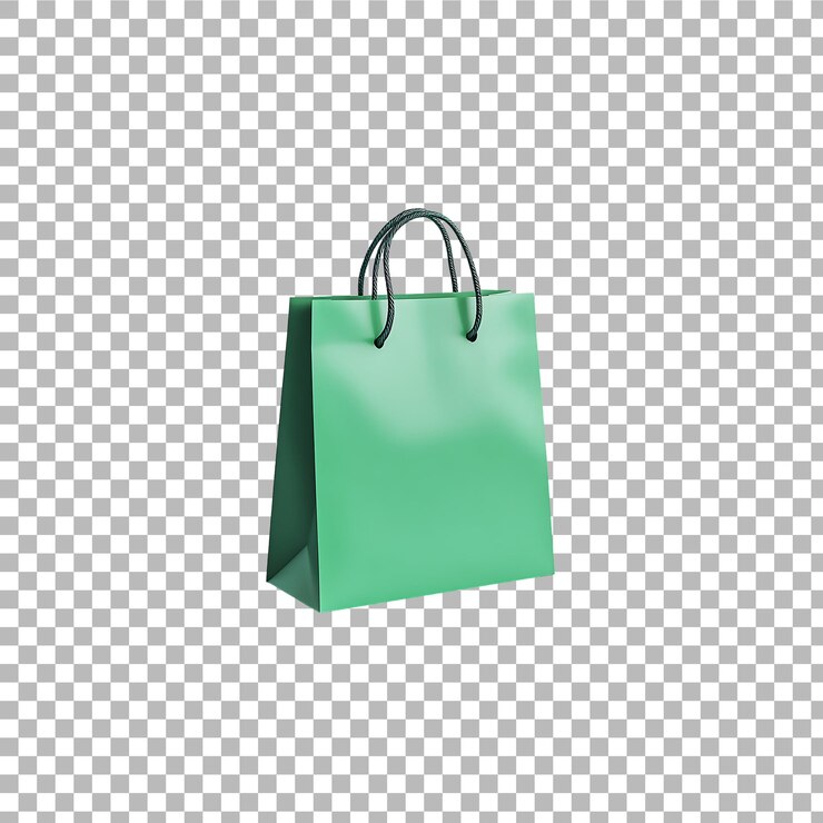 PSD bolsa de compras de papel verde aislada sobre un fondo transparente