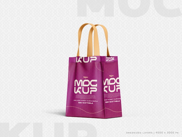 Bolsa de compras Psd Modelo de maqueta editable ángulo 3