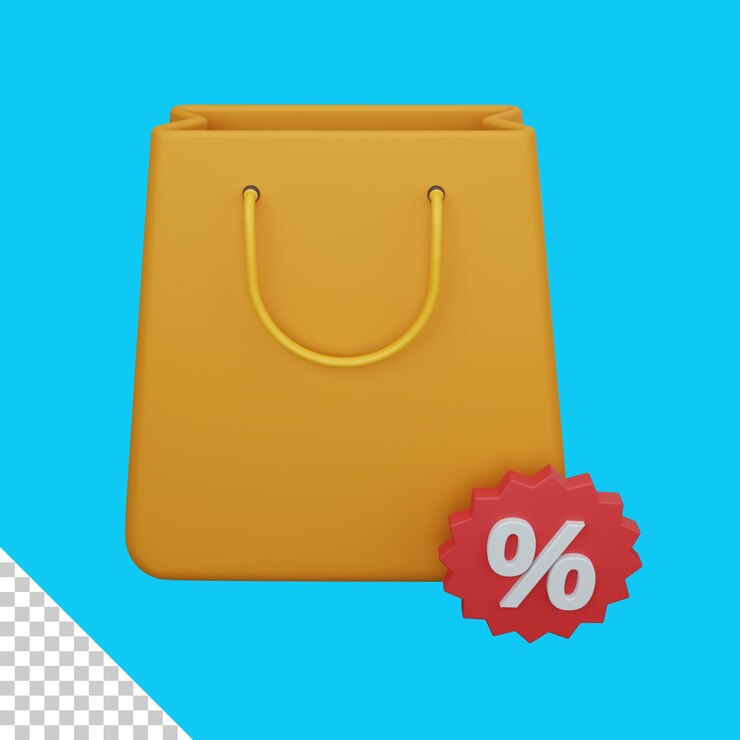PSD bolsa de compras de renderizado 3d con descuento aislado útil para comercio electrónico o diseño de negocios en línea