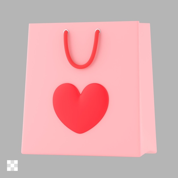 PSD bolsa de compras con el signo del corazón 3d icono psd