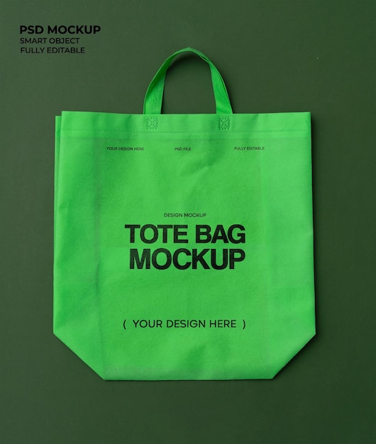 Bolsa de compras textil sobre fondo verde