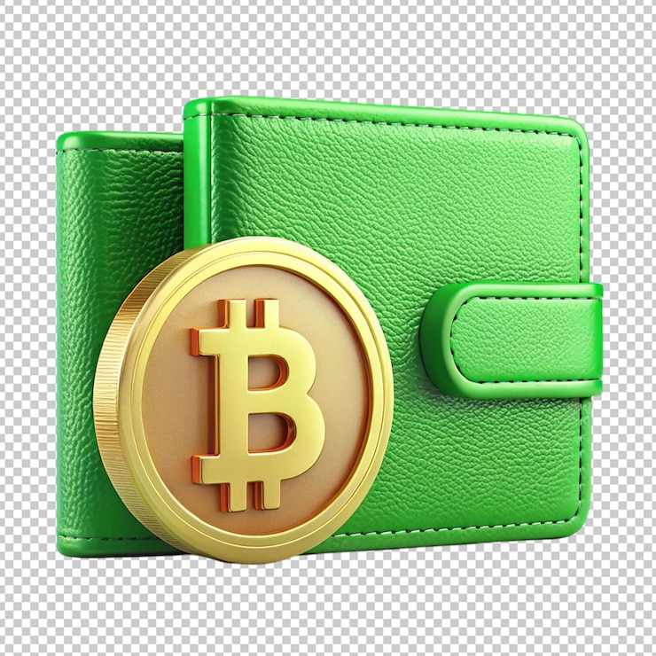 PSD bolsa criptográfica de símbolo verde de bitcoin en un fondo transparente