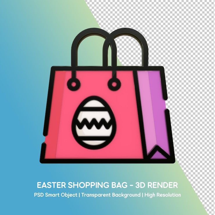 PSD bolsa de compras de páscoa renderização 3d - fundo transparente