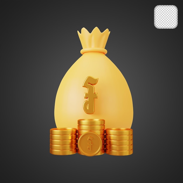 Bolsa de dinheiro com renderização em 3D Riel