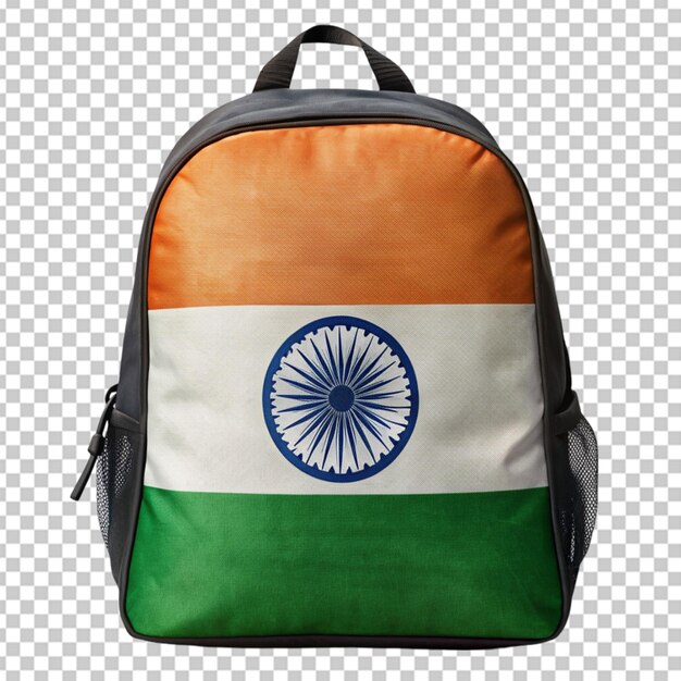 PSD bolsa de escola com bandeira indiana de fundo transparente