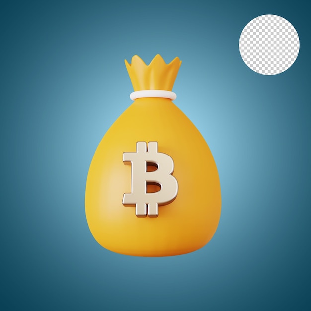 Bolsa de dinero con bitcoin sign 3d rendering