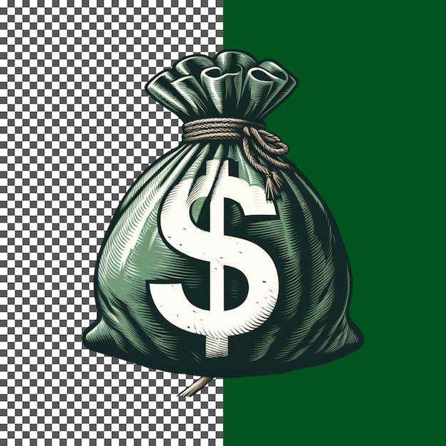 una bolsa de dinero bolsa de dinero verde con símbolo de dólar éxito financiero en fondo transparente p