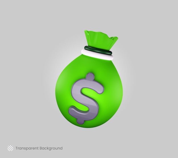 Bolsa de dinero en dólares para dividendos de ahorro financiero y concepto de depósito icono 3d renderizar ilustración