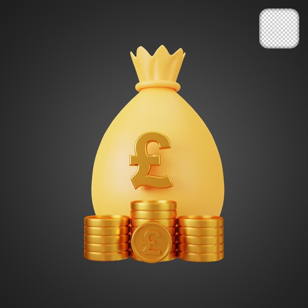 Bolsa de dinero con representación 3D de libra