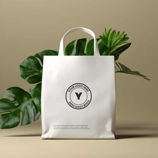 Bolsa editável em psd com vegetação atrás