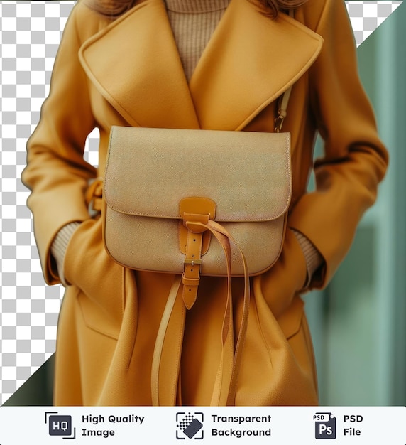 PSD bolsa femenina moderna de alta calidad de psd con una correa marrón y una correa bronceada y marrón con una mano visible en primer plano