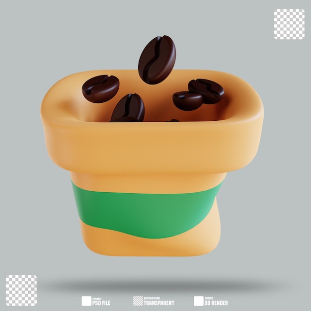 PSD bolsa de grano de café de ilustración 3d