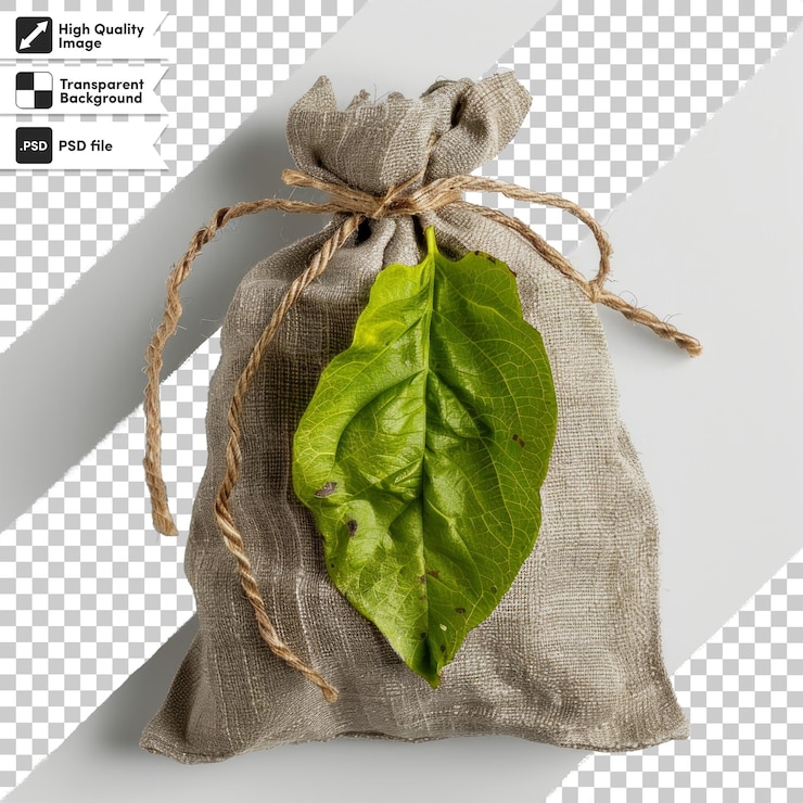 PSD una bolsa de hoja verde con la palabra "semilla" en ella
