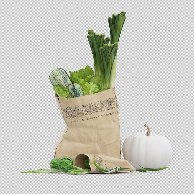 Bolsa isométrica grosery 3d render