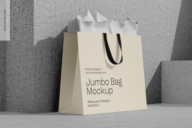Bolsa Jumbo en maqueta de fondo de hormigón, vista de la izquierda