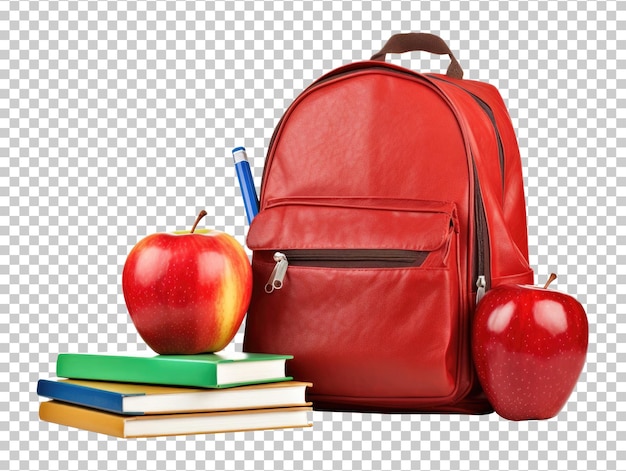 PSD bolsa de libros y manzanas para la escuela aisladas sobre fondo transparente