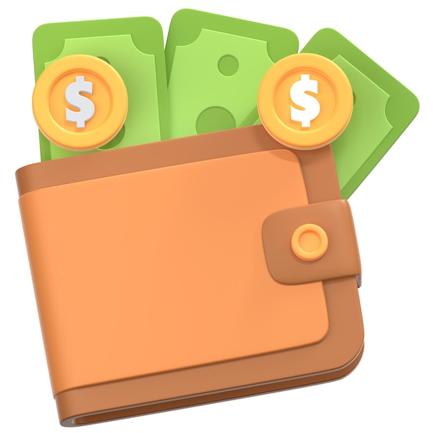 Bolsa marrom com sinal de saída de dinheiro Ilustração de ícone 3D Low Poly Style