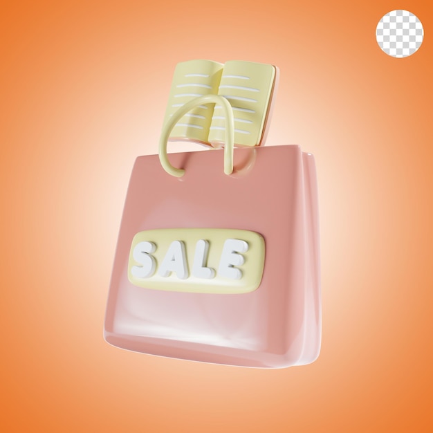 bolsa mercado escuela 3d render en naranja tema