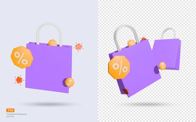 Una bolsa morada con un signo de porcentaje