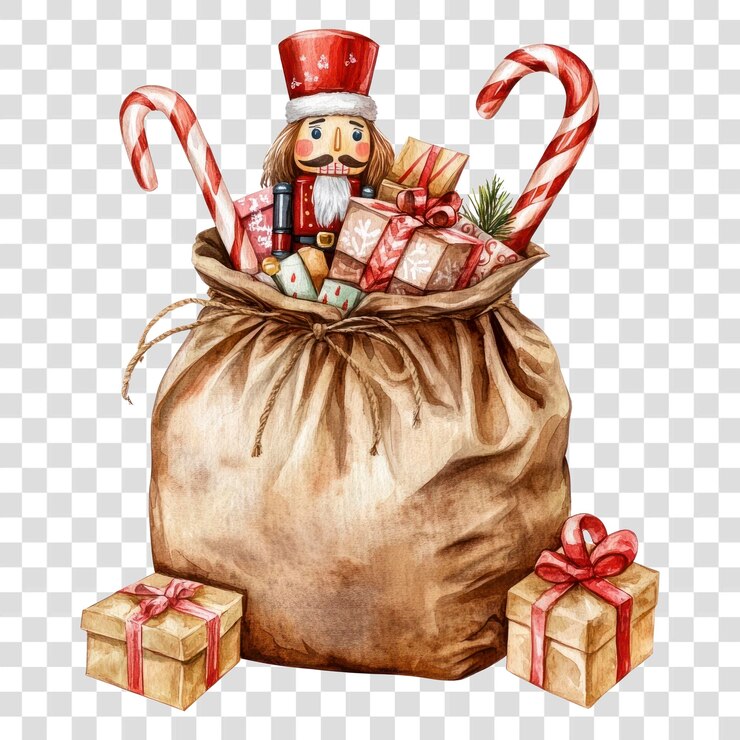 PSD una bolsa de navidad llena de juguetes ilustración de navidad