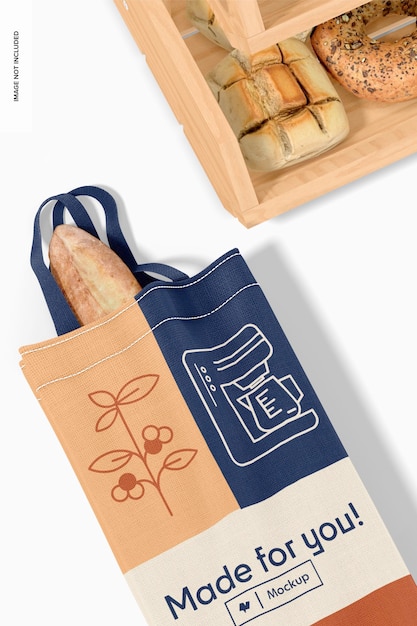 Bolsa de pan de tela con asa Mockup, primer plano