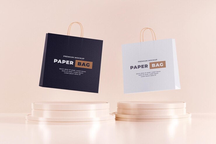 Bolsa Papel Maqueta Compras Fondo Editable Flotante Blanco Negro Color