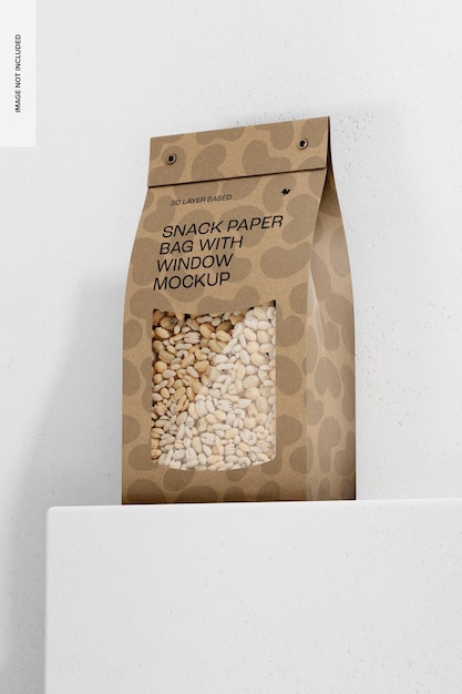 Bolsa de papel para refrigerios con maqueta de ventana, perspectiva