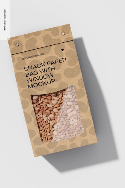 Bolsa de papel para refrigerios con maqueta de ventana, vista superior