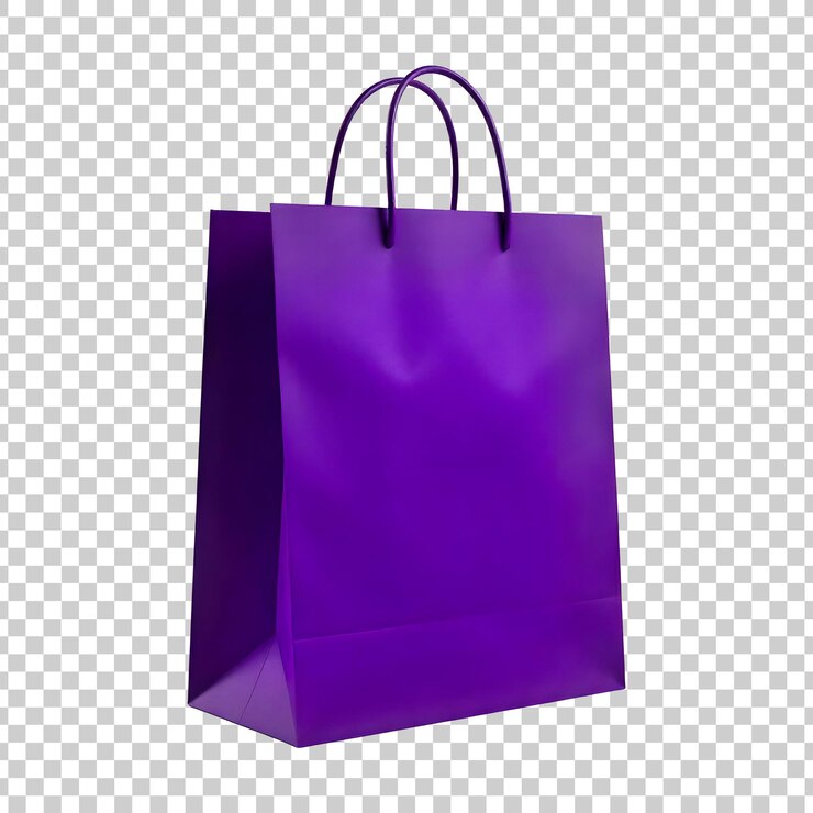 PSD bolsa de papel reutilizable con mangos sobre un fondo transparente