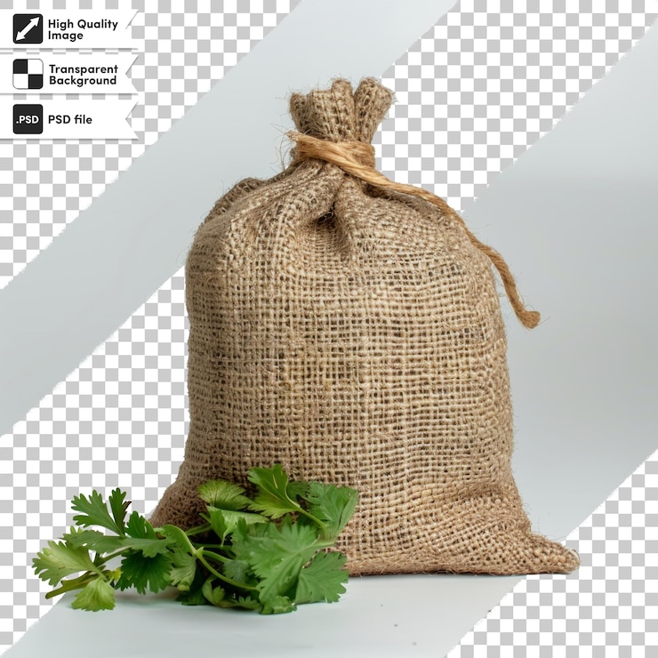 PSD una bolsa de perejil está en un fondo blanco con una imagen de una bolsa deperejil