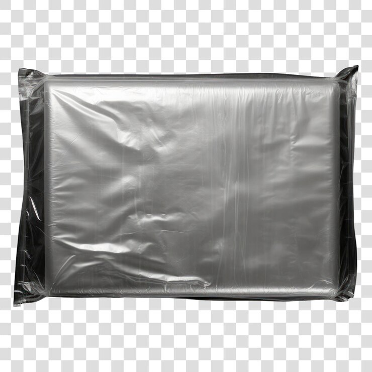 PSD bolsa de plástico transparente de png de fondo negro y monocromático
