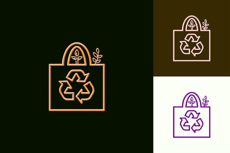 PSD bolsa png tote con diseño ecológico con un símbolo de reciclaje contorno artístico diseños creativos