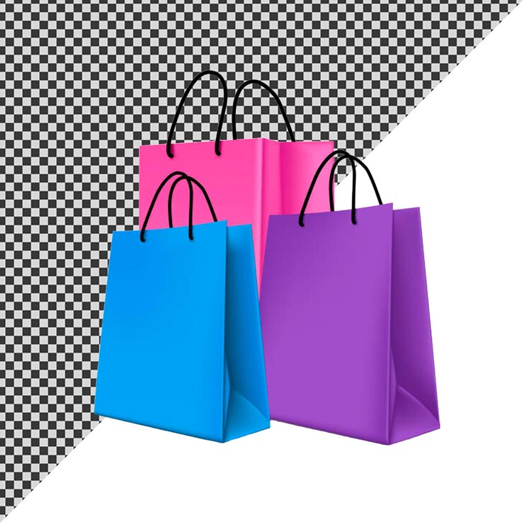 PSD una bolsa púrpura con una púrpura y azul que dice la palabra en ella