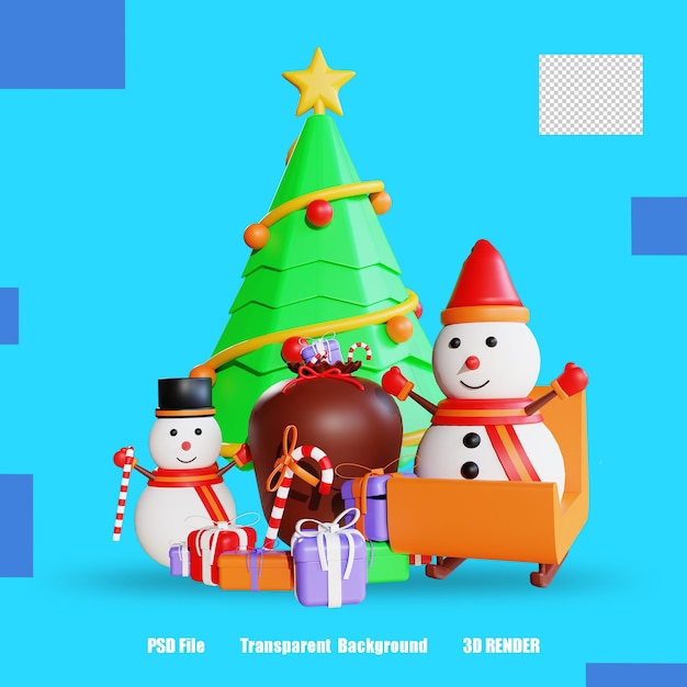 BOLSA DE REGALO 3D RENDER ICON MUÑECO DE NIEVE ÁRBOL DE MUÑECO DE NIEVE 2