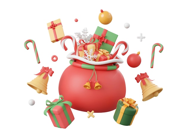 Bolsa de regalo de Navidad y adornos Elementos temáticos de Navidad ilustración 3d