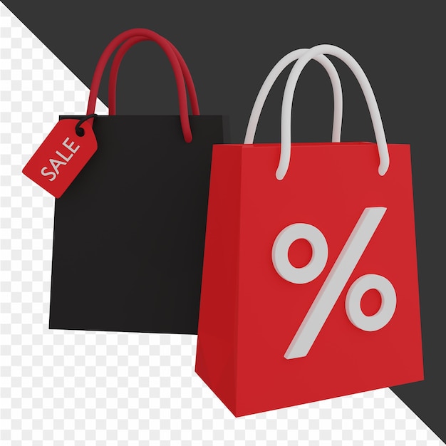 una bolsa roja con un signo que dice porcentaje