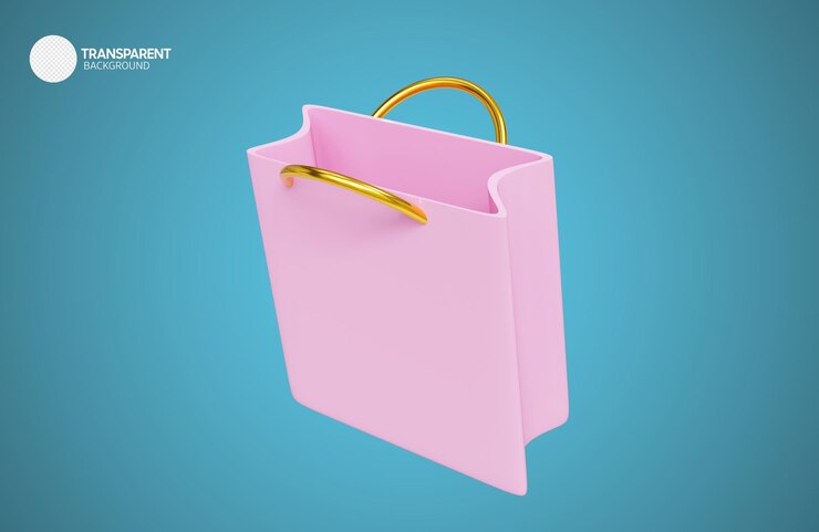 PSD una bolsa rosa con asa dorada que dice 'desarrollo de productos'