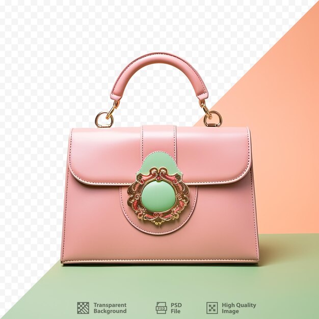 PSD una bolsa rosa con una piedra verde en el frente y la bolsa rosa en la izquierda.