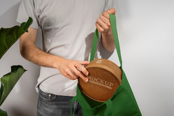 PSD bolsa de tela con modelo de caja