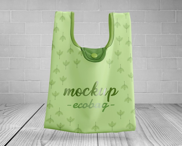 Una bolsa verde con la palabra cabeza hacia arriba en ella mockup de bolsa con etiqueta editable