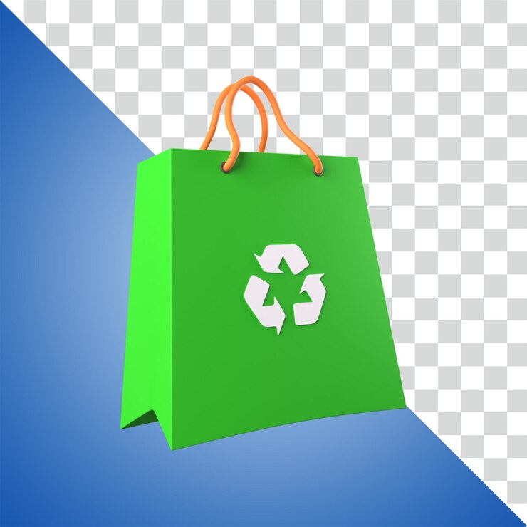 PSD una bolsa verde que dice reciclable en blanco