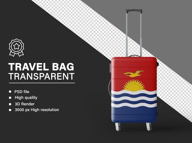 Bolsa de viaje en 3D con la bandera de Kiribati aislada sobre un fondo transparente