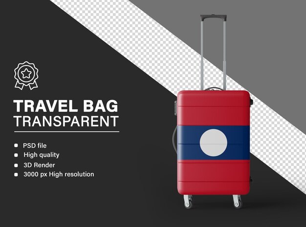 Bolsa de viaje 3D con la bandera de Laos aislada en un fondo transparente