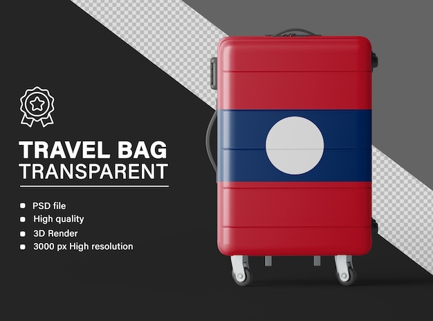 Bolsa de viaje 3D con la bandera de Laos aislada en un fondo transparente