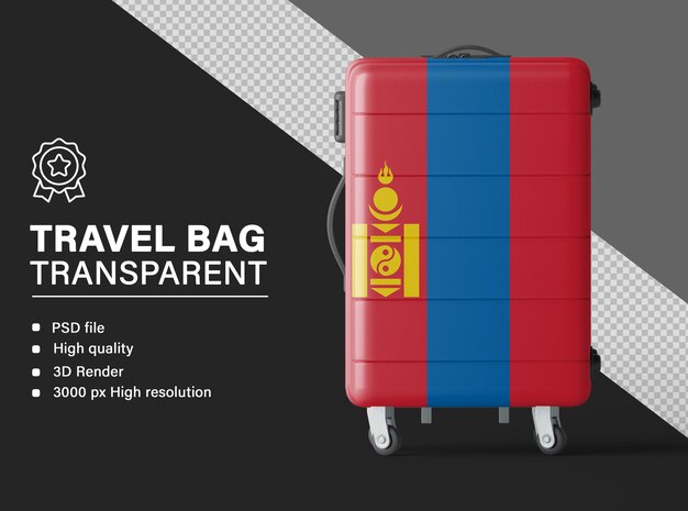 Bolsa de viaje 3D con la bandera de Mongolia aislada en un fondo transparente