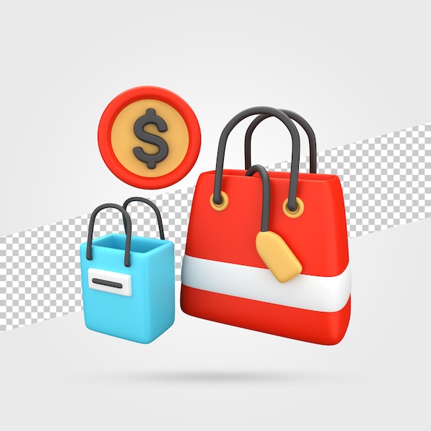 PSD bolsas de compras, 3d, render